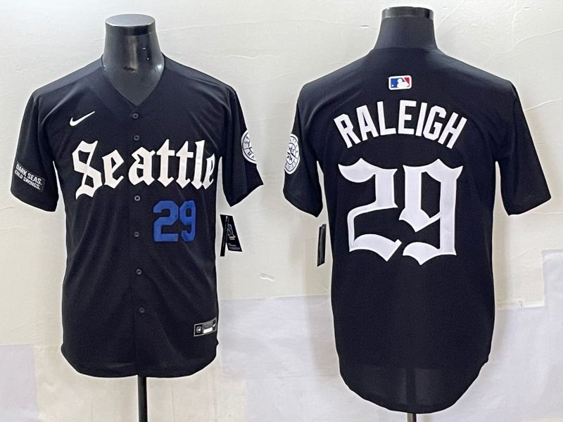 Men 2025 Seattle Mariners 29 Raleigh Black Five generations Joint Name Nike MLB Jersey style 6235